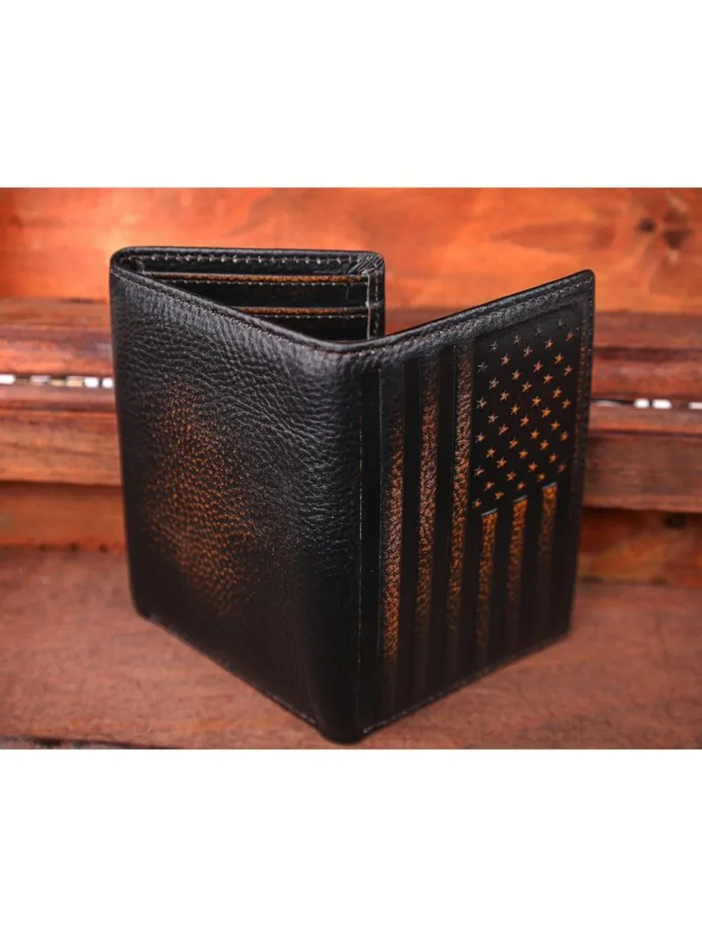 American Flag Trifold Wallet for Men | Full Grain Leather | RFID Blocking, Hand
